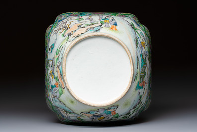 Two Chinese Canton famille verte serving dishes, a square bowl and stand with figural design, 19th C.