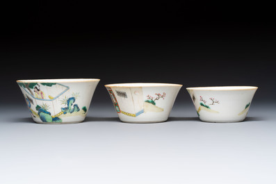 A set of seven Chinese famille rose nesting bowls with narrative design, Daoguang
