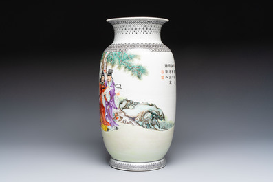 A Chinese polychrome 'Water Margin' 水滸傳 vase, Qianlong mark, Republic
