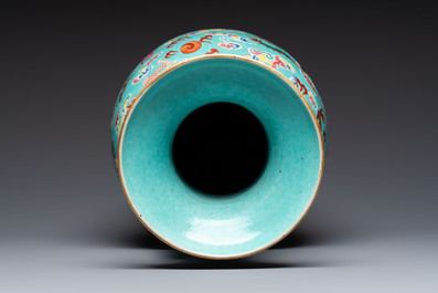 A Chinese famille rose turquoise-ground 'Dragon' vase, 19th C.