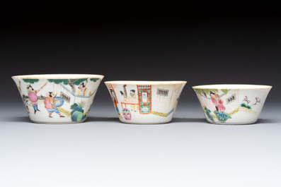 A set of seven Chinese famille rose nesting bowls with narrative design, Daoguang