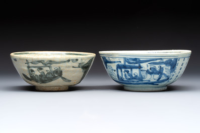 Six Chinese 'Hatcher Cargo' bowls and two blue and white shipwreck bowls, Transitional period
