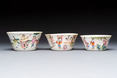A set of seven Chinese famille rose nesting bowls with narrative design, Daoguang