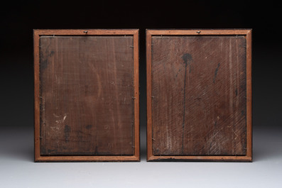 A pair of Vietnamese mother-of-pearl-inlaid hardwood plaques with narrative design, 19th C.