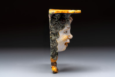 A polychrome Italian maiolica 'Faun Head' wall console, 19th C.
