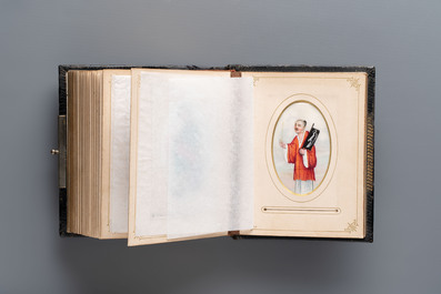 An album containing 36 Chinese Canton rice paper paintings, 19th C.