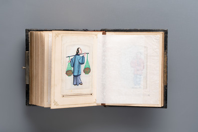 An album containing 36 Chinese Canton rice paper paintings, 19th C.