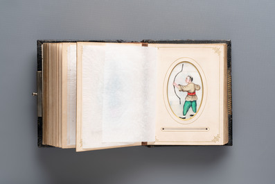 An album containing 36 Chinese Canton rice paper paintings, 19th C.