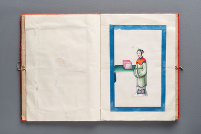 An album containing 12 Chinese Canton rice paper paintings, 19th C.