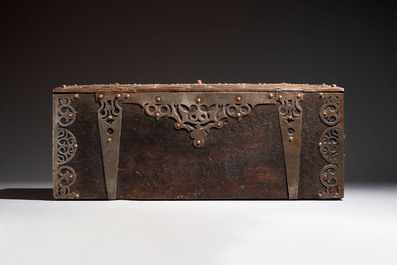 A North-African metal and wood jewellery or travel chest, Mauritania, 20th C.
