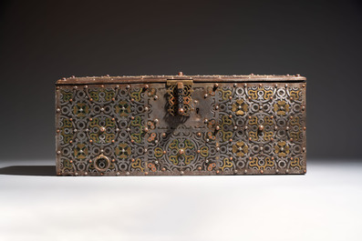 A North-African metal and wood jewellery or travel chest, Mauritania, 20th C.