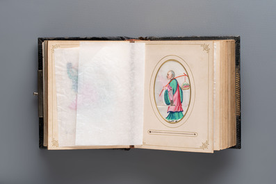 An album containing 36 Chinese Canton rice paper paintings, 19th C.