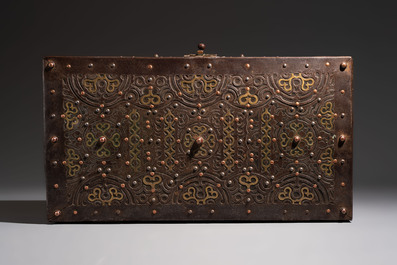A North-African metal and wood jewellery or travel chest, Mauritania, 20th C.