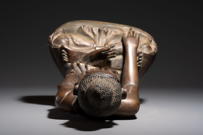 A Burmese partly lacquered bronze Mandalay Buddha, 19/20th C.
