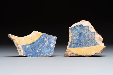 Five polychrome maiolica floor tiles from the castle of Breda, attributed to the Guido Andries workshop, Antwerp, 1535-1550