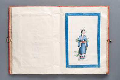 An album containing 12 Chinese Canton rice paper paintings, 19th C.
