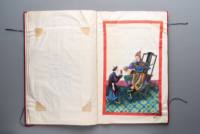 Two albums containing 12 and 13 Chinese Canton rice paper paintings, 19th C.
