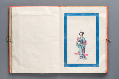 An album containing 12 Chinese Canton rice paper paintings, 19th C.