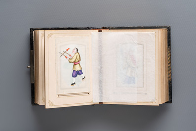 An album containing 36 Chinese Canton rice paper paintings, 19th C.