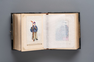 An album containing 36 Chinese Canton rice paper paintings, 19th C.