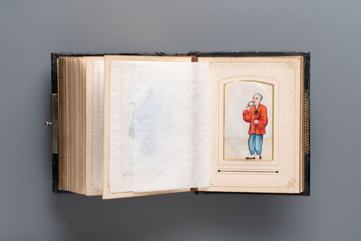 An album containing 36 Chinese Canton rice paper paintings, 19th C.