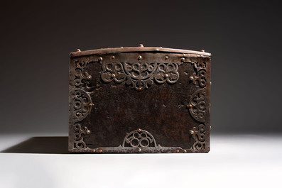 A North-African metal and wood jewellery or travel chest, Mauritania, 20th C.