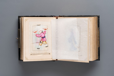 An album containing 36 Chinese Canton rice paper paintings, 19th C.