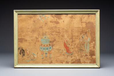 Chinese school: four paintings with Buddhist narratives, ink and colour on silk, Qing