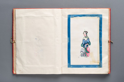 An album containing 12 Chinese Canton rice paper paintings, 19th C.