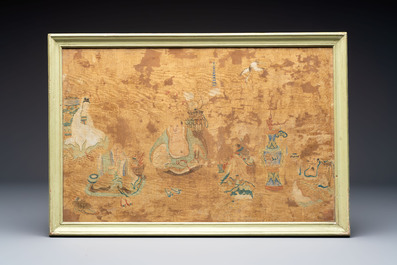 Chinese school: four paintings with Buddhist narratives, ink and colour on silk, Qing