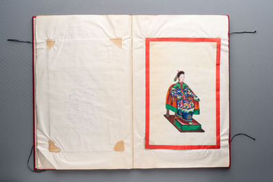 Two albums containing 12 and 13 Chinese Canton rice paper paintings, 19th C.