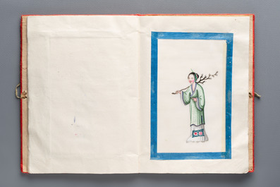 An album containing 12 Chinese Canton rice paper paintings, 19th C.