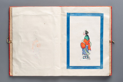 An album containing 12 Chinese Canton rice paper paintings, 19th C.
