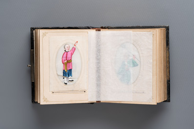 An album containing 36 Chinese Canton rice paper paintings, 19th C.