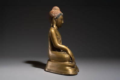 A Burmese partly lacquered bronze Mandalay Buddha, 19/20th C.