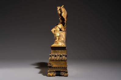 A gilt-bronze 'Oriental Beauty Reclining on a Lion Skin' mantel clock, France, first quarter 19th C.
