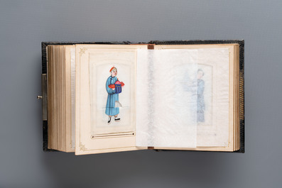 An album containing 36 Chinese Canton rice paper paintings, 19th C.