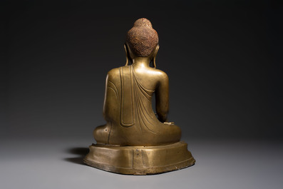 A Burmese partly lacquered bronze Mandalay Buddha, 19/20th C.