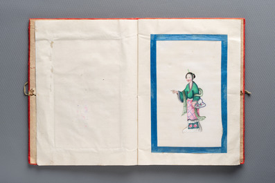 An album containing 12 Chinese Canton rice paper paintings, 19th C.
