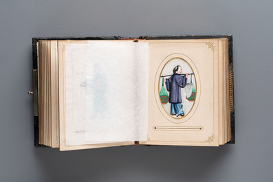 An album containing 36 Chinese Canton rice paper paintings, 19th C.