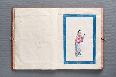 An album containing 12 Chinese Canton rice paper paintings, 19th C.