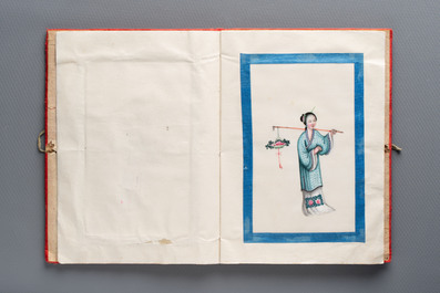 An album containing 12 Chinese Canton rice paper paintings, 19th C.