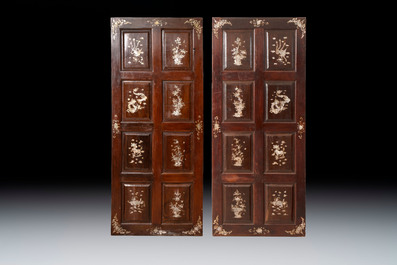 A pair of Vietnamese mother-of-pearl-inlaid hardwood 'Four Symbols' panels, 19th C.