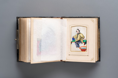 An album containing 36 Chinese Canton rice paper paintings, 19th C.