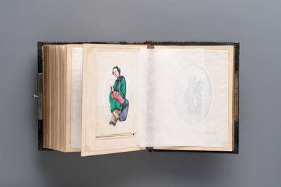 An album containing 36 Chinese Canton rice paper paintings, 19th C.