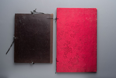 Two albums containing 12 and 13 Chinese Canton rice paper paintings, 19th C.