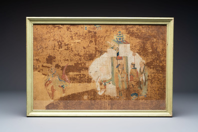 Chinese school: four paintings with Buddhist narratives, ink and colour on silk, Qing