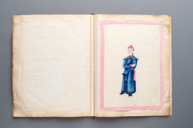 Two albums containing 12 and 13 Chinese Canton rice paper paintings, 19th C.