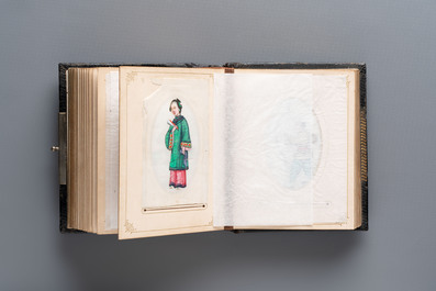 An album containing 36 Chinese Canton rice paper paintings, 19th C.