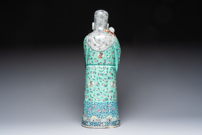 A large Chinese famille rose figure of Fu Xing, Zhu Mao Ji Zao 朱茂記造 mark, Republic
